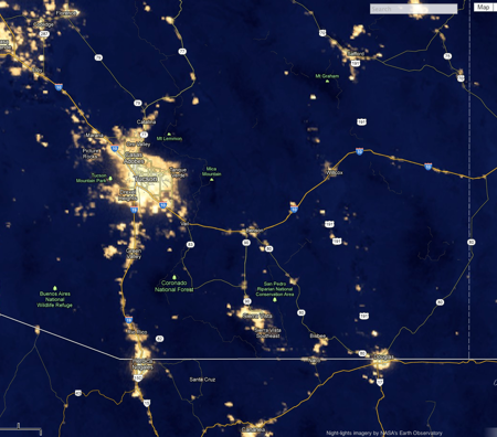 Light Pollution, Southeastern Arizona, 2012