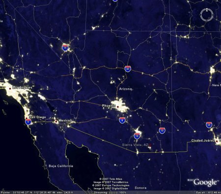 Light Pollution, USA, Southwest, Arizona and California, 2007