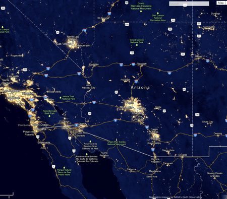 Light Pollution, USA, Southwest, Arizona and California, 2012 